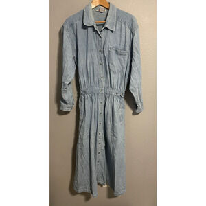 Vintage Fads Dress Womens Large Blue Denim Long Sleeve Button Front Prairie 90s